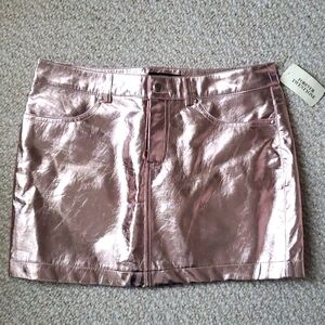 Metallic Pink Faux Leather Mini Skirt